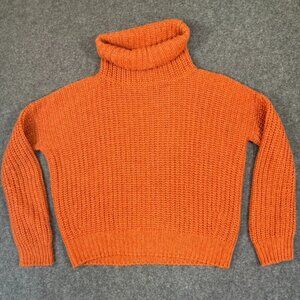 Loro Piana Womens Waffle Knit 100% Cashmere Turtleneck Orange Sz 46 US 10 Luxury